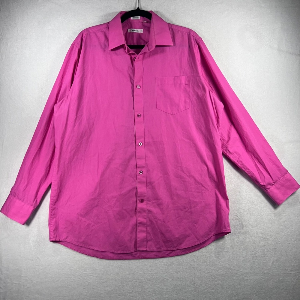ADOLFO‎ Mens Long Sleeve Button Up Shirt Hot Pink Cotton Polyester Blend Size L
